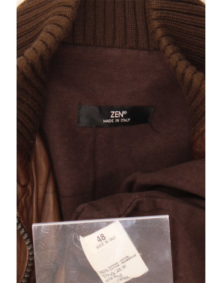 Giubbotto bomber in pelle da uomo Zen IT 48 Marrone medio
