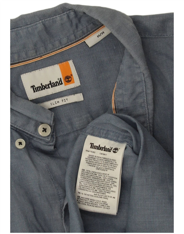 Camicia Timberland da uomo slim fit in lino blu medio