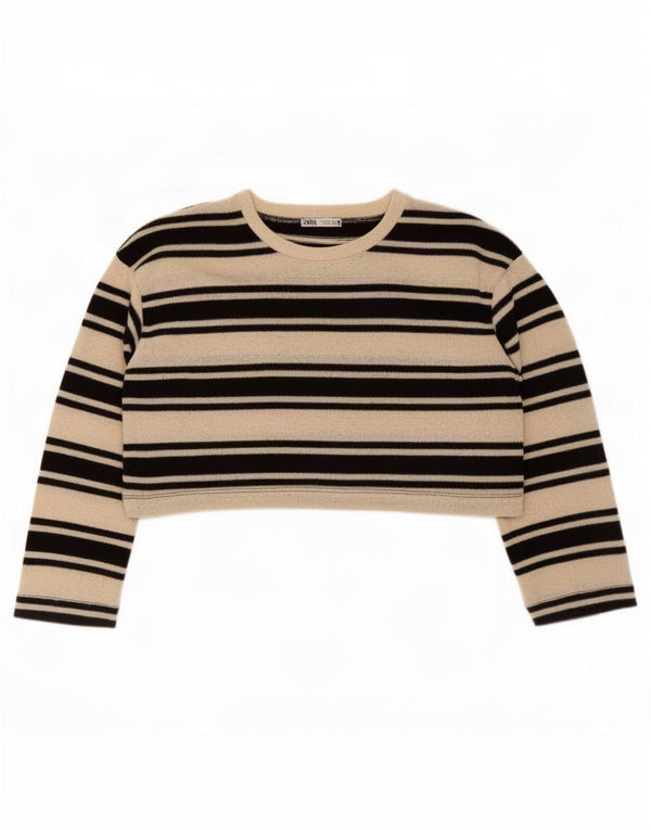 Zara Womens Crop Oversized Top Long Sleeve UK 10 Small Off White Striped