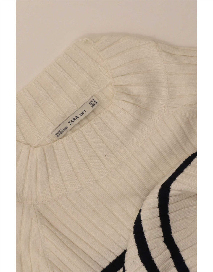Maglione corto da donna Zara con collo dolcevita UK 12 a righe bianche medie