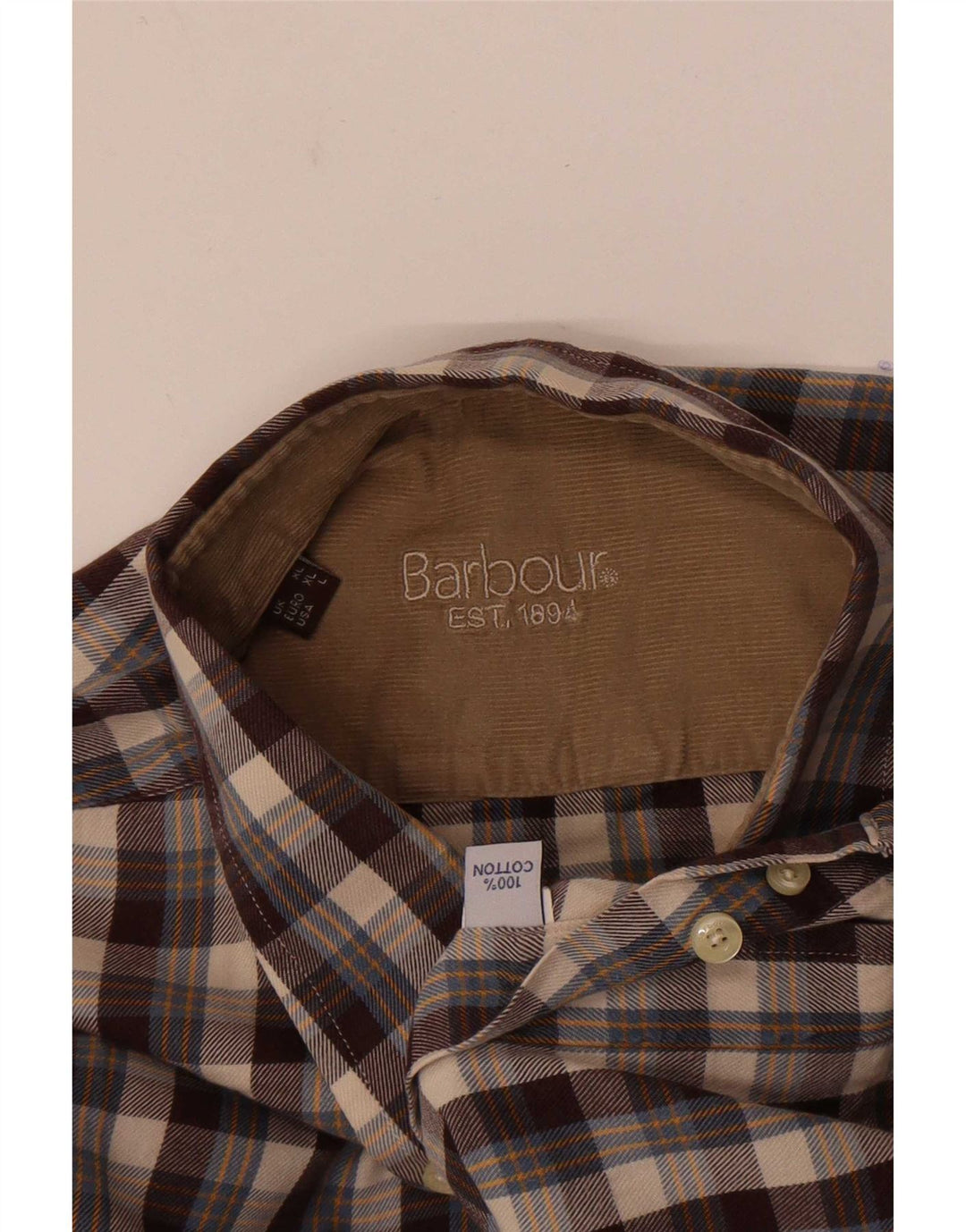 Camicia da uomo in flanella Barbour, cotone a quadri marroni grandi