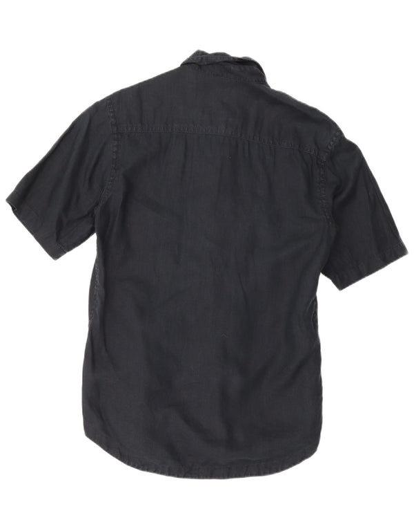 Camicia a maniche corte da uomo Calvin Klein Jeans Large in lino blu navy