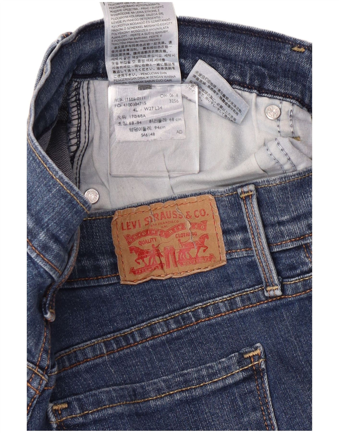 Levi's Donna 505 Jeans dritti US 4 Small W27 L34 Cotone blu classico