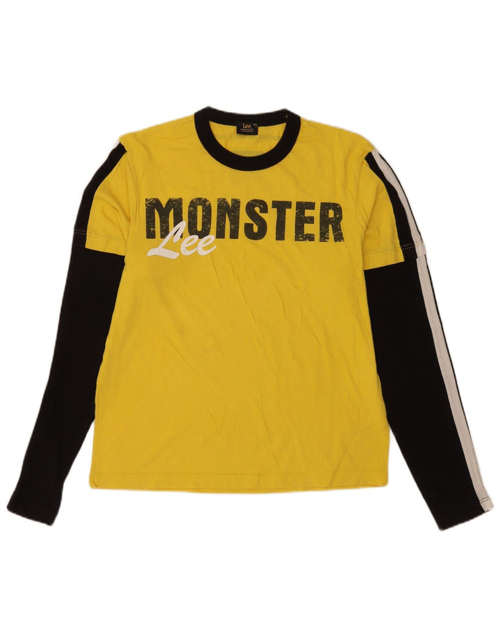 Lee Top grafico da uomo a maniche lunghe in cotone color block giallo medio