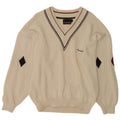 Il Granchio Maglione da uomo con scollo a V grande bianco a rombi/diamante