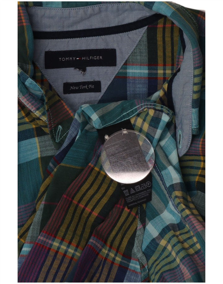 Camicia da uomo Tommy Hilfiger XL in cotone a quadri turchese