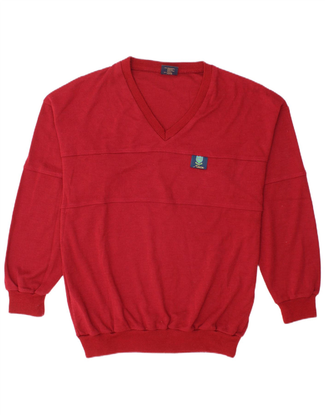 VINTAGE Maglione da uomo con scollo a V grande rosso in poliacrilico