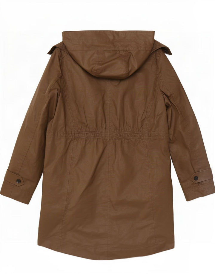 Massimo Dutti Womens Hooded Parka Jacket UK 12 Medium Beige Cotton