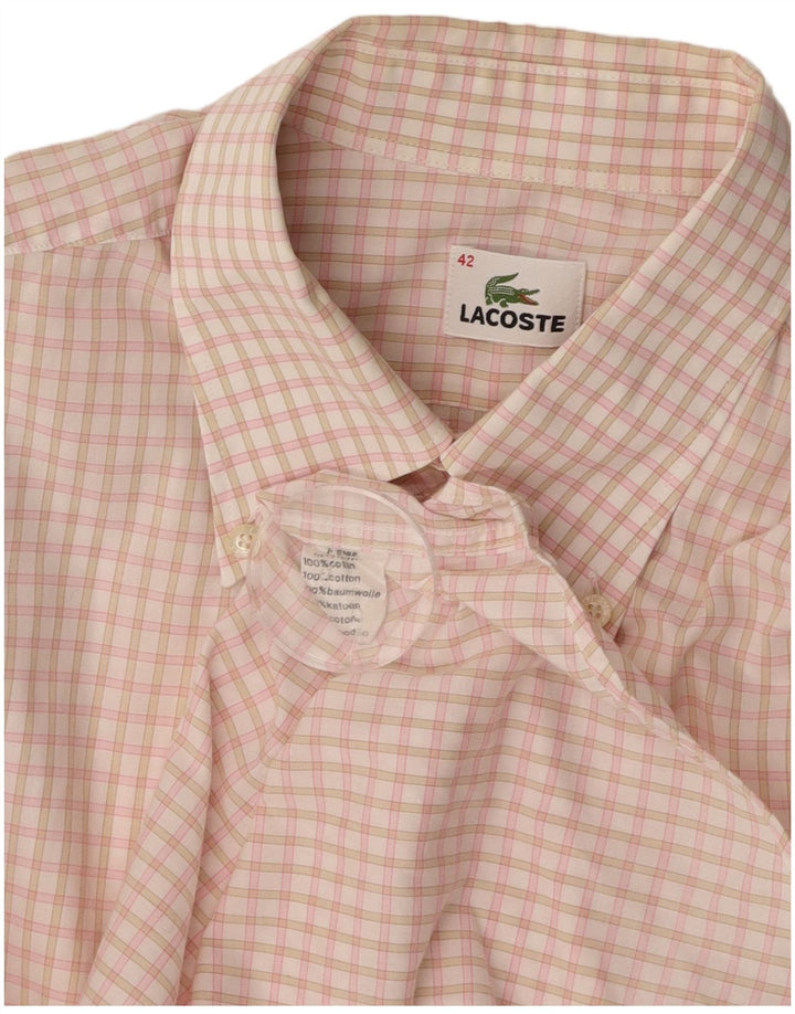 LACOSTE Mens Shirt Size 42 Large Pink Check Cotton