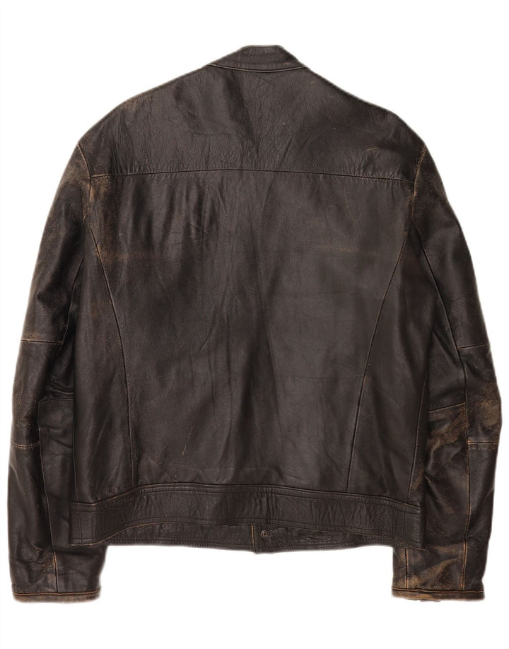 Giacca in pelle da motociclista vintage da uomo IT 54 2XL Pelle nera