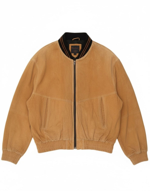 Giubbotto bomber in pelle scamosciata vintage da uomo UK 42 XL in pelle beige