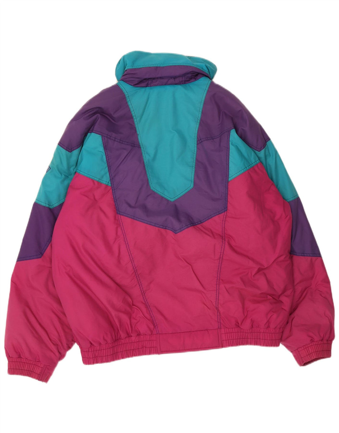 Giacca da sci vintage da uomo con cappuccio IT 52 XL Nylon color block multicolore