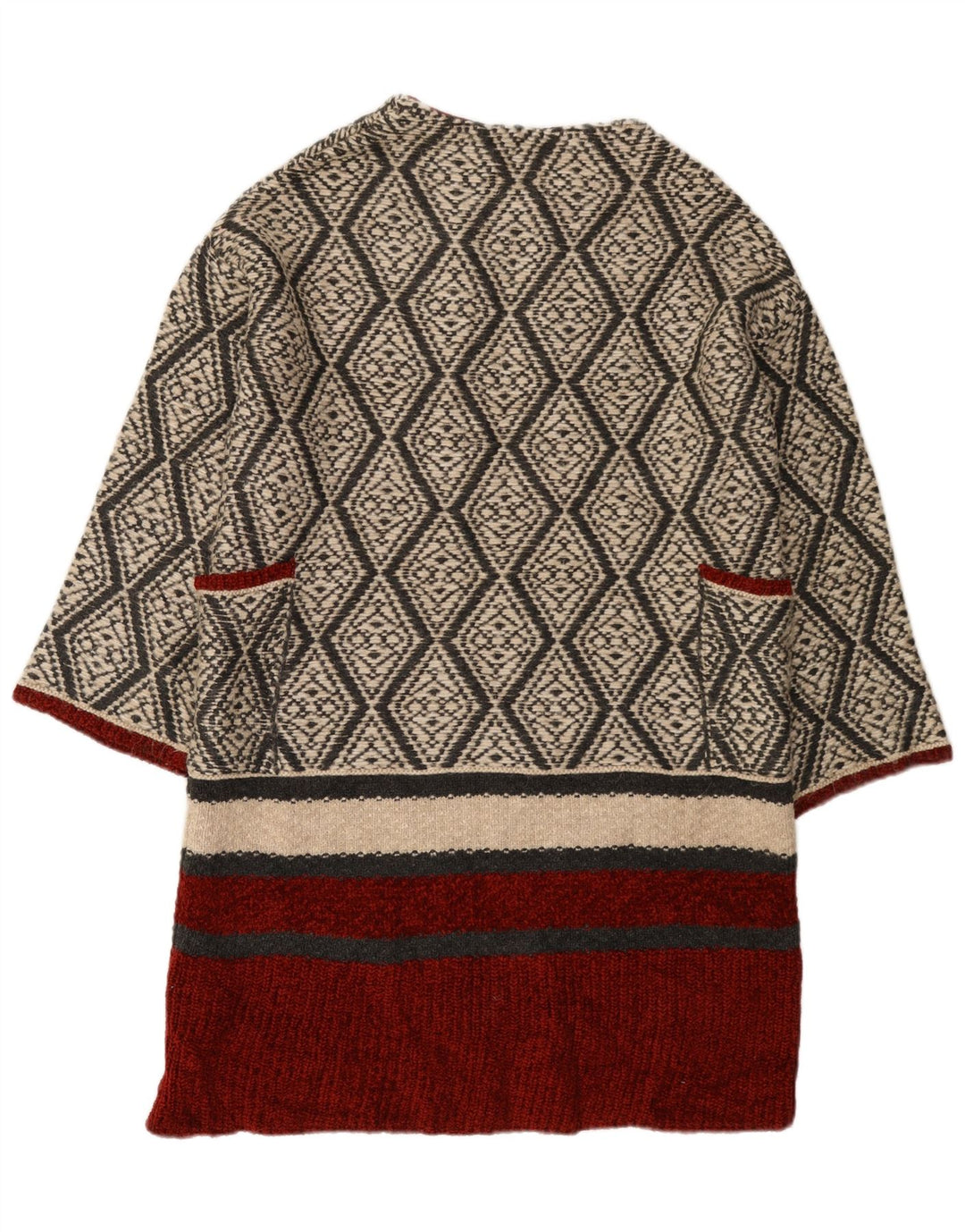 Maglione cardigan aperto lungo da donna Zara UK 14 Beige medio geometrico