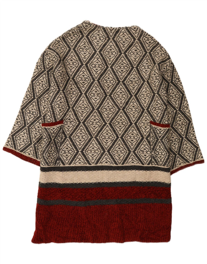 Maglione cardigan aperto lungo da donna Zara UK 14 Beige medio geometrico