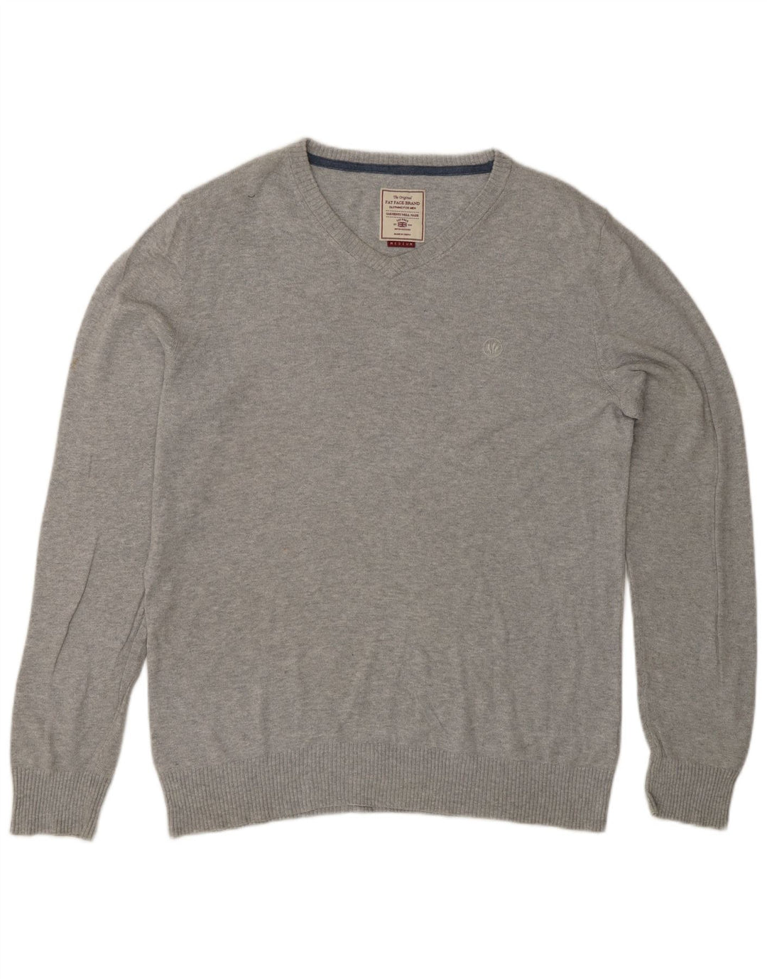 Maglione da uomo con scollo a V Fat Face in cotone grigio medio