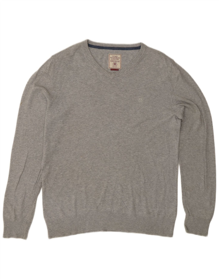 Maglione da uomo con scollo a V Fat Face in cotone grigio medio