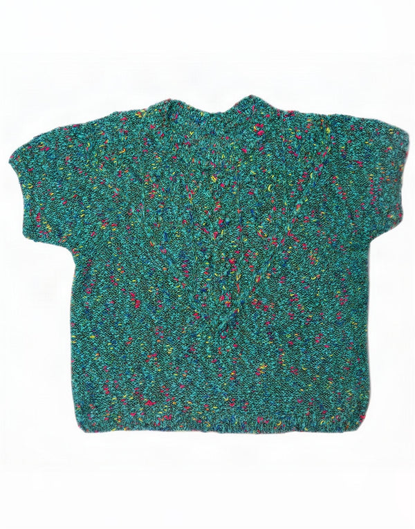 Vintage Womens Crop Crew Neck Jumper Sweater UK 16 Large Green Flecked