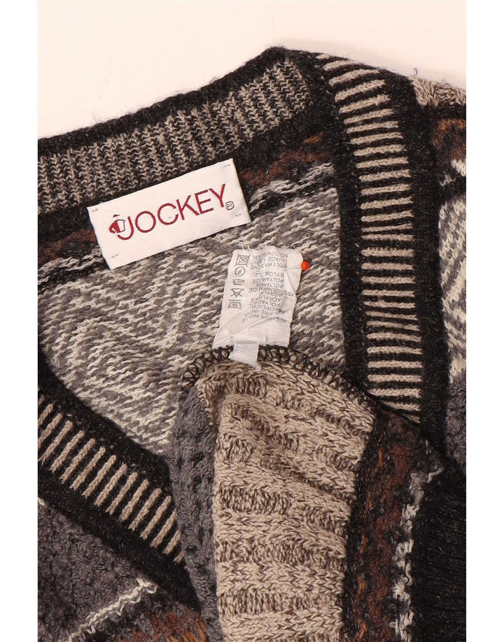 Maglione da uomo con scollo a V Jockey, maglione grande in lana a righe grigie