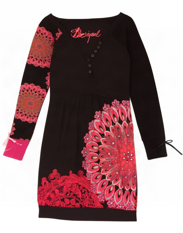 Desigual Abito tubino a maniche lunghe con grafica da donna UK 8 Small Black Floral