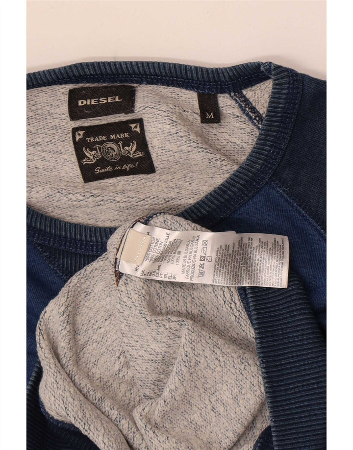 Diesel Felpa da uomo in cotone color block blu medio