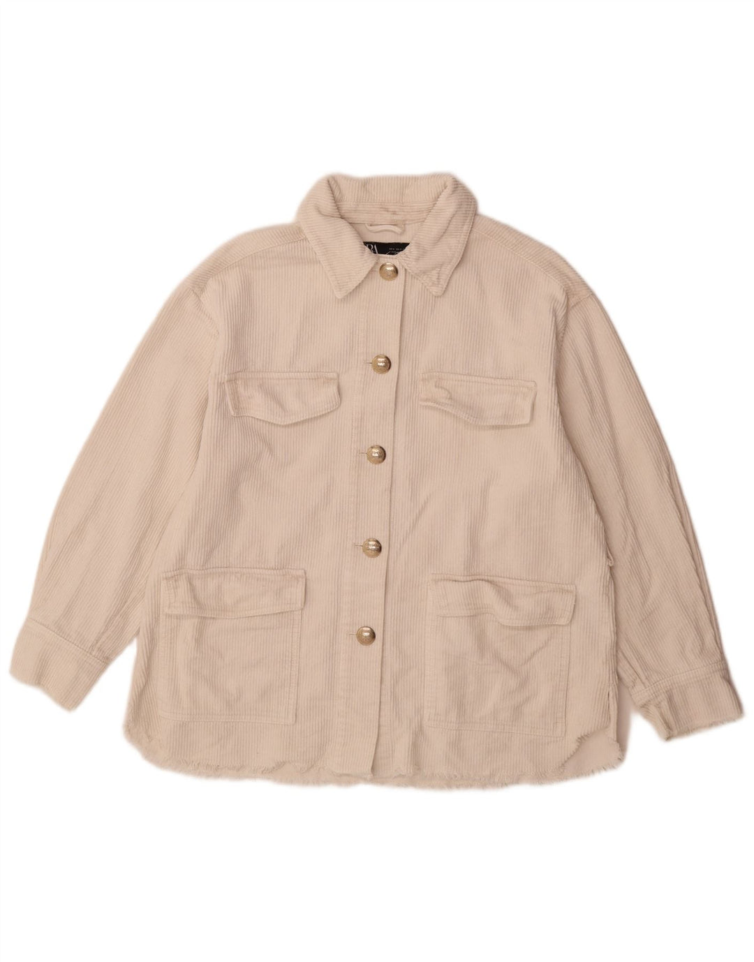 Giacca da donna oversize in velluto a coste Zara UK 10 piccola in cotone bianco sporco