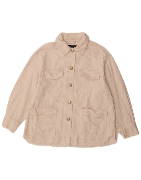 Giacca da donna oversize in velluto a coste Zara UK 10 piccola in cotone bianco sporco
