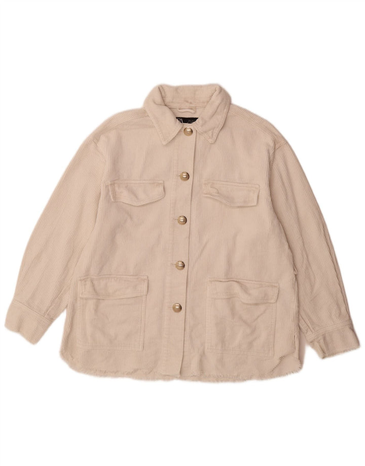 Giacca da donna oversize in velluto a coste Zara UK 10 piccola in cotone bianco sporco