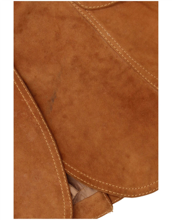 Giacca blazer da donna in pelle scamosciata a 3 bottoni VINTAGE IT 42 Marrone medio