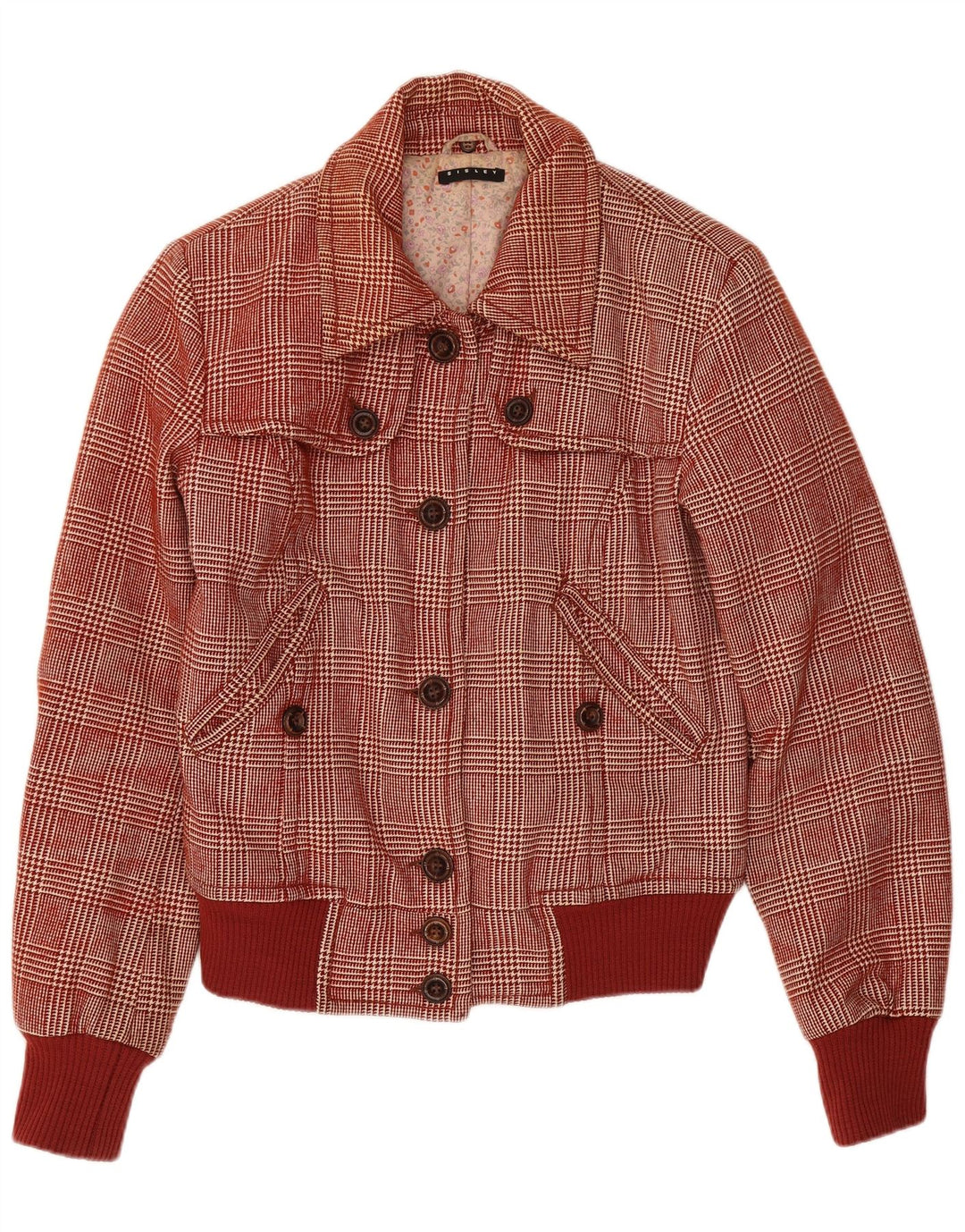 Giubbotto bomber da donna Sisley UK 6 XS lana pied de poule bordeaux