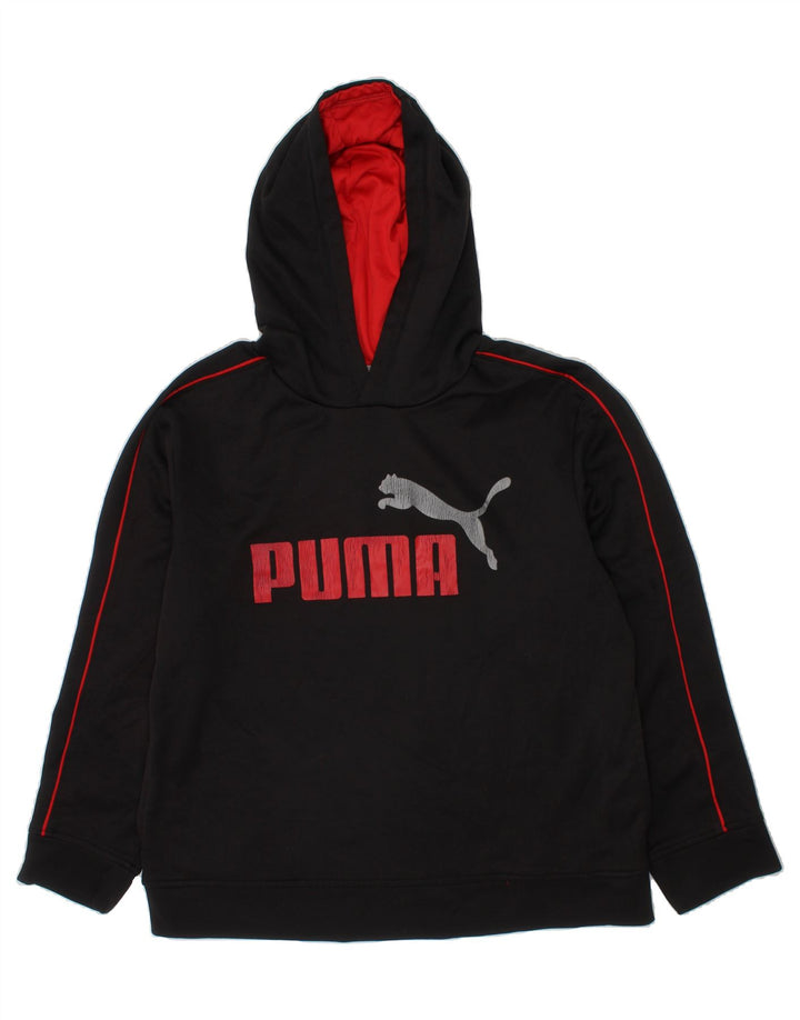 PUMA Boys Graphic Hoodie Jumper 10-11 Years Medium Black Polyester Vintage Puma and Second-Hand Puma from Messina Hembry 