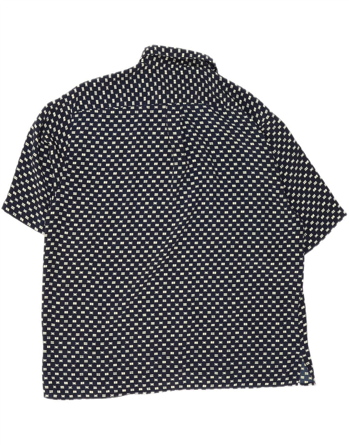 LANGELLA Mens Short Sleeve Shirt XL Navy Blue Geometric