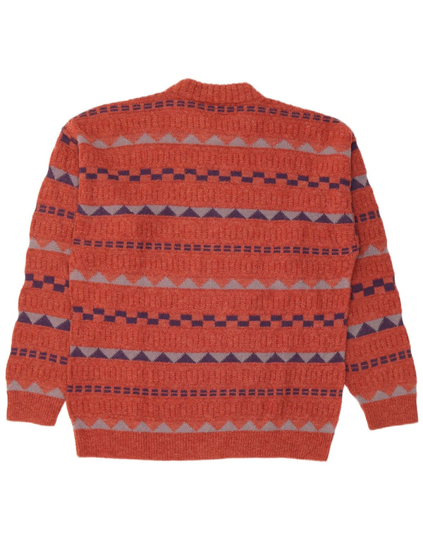 Maglione maglione girocollo da uomo Peter Mass IT 52 Large Lana geometrica arancione