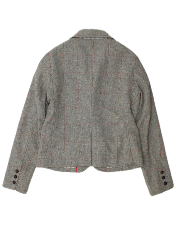 Gap Womens 3 Button Blazer Jacket UK 12 Medium  Grey Check Wool