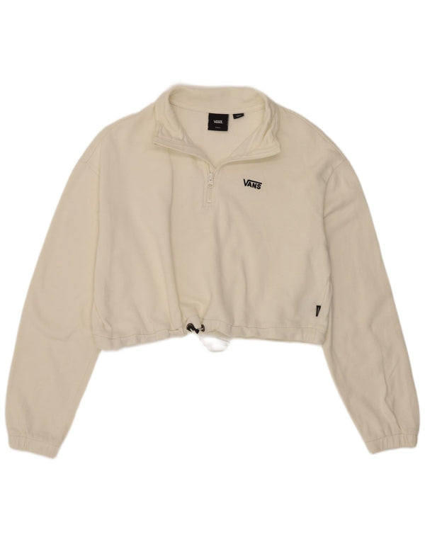 Felpa Vans da donna oversize corta con zip e collo, maglione UK 10 piccola, bianco sporco