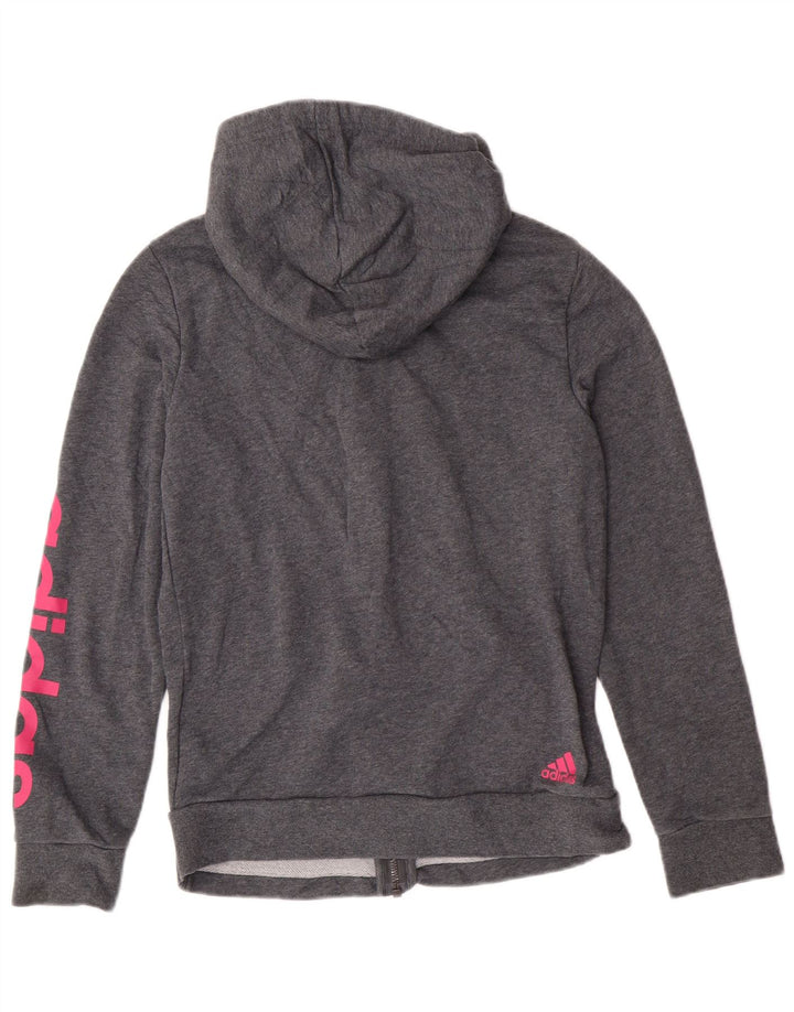 Maglione con cappuccio e zip grafica da donna Adidas UK 12/14 Cotone grigio medio