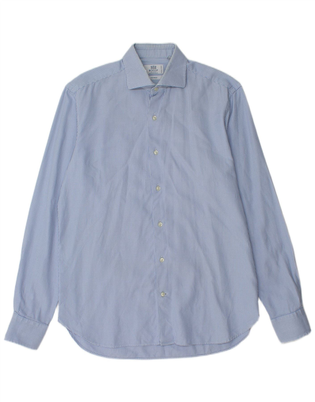 Camicia Boggi da uomo su misura taglia 40 15 1/2 cotone pied de poule blu medio