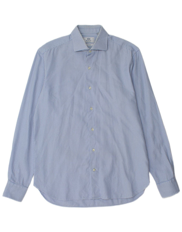 Camicia Boggi da uomo su misura taglia 40 15 1/2 cotone pied de poule blu medio