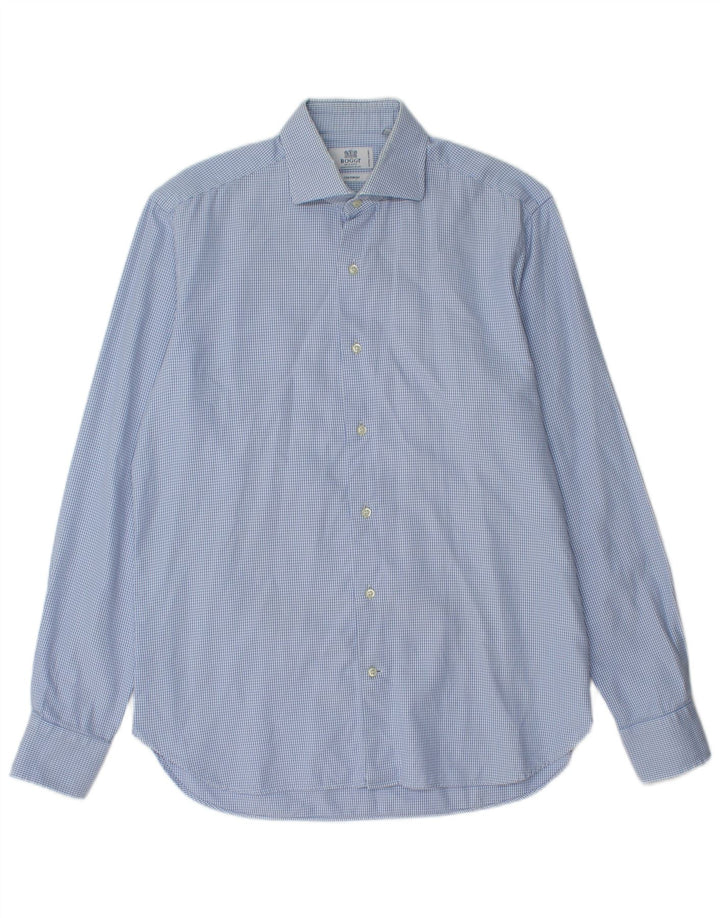 Camicia Boggi da uomo su misura taglia 40 15 1/2 cotone pied de poule blu medio