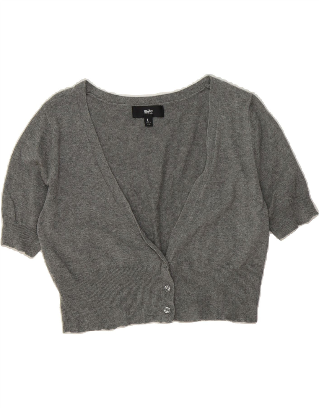 MOSSIMO Womens Short Sleeve Cardigan Sweater UK 14 Large Grey Cotton Vintage Mossimo and Second-Hand Mossimo from Messina Hembry 