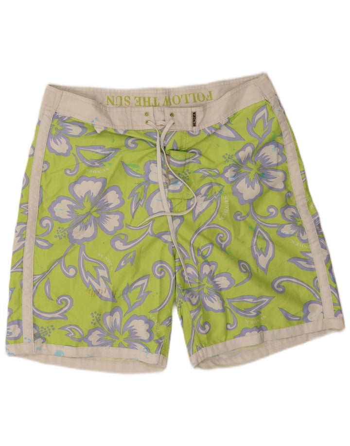 Pantaloncini da bagno da uomo Sundek XL verde floreale in poliestere