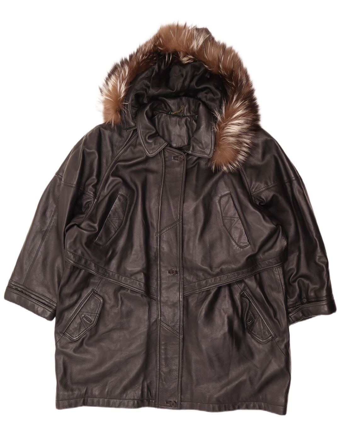 Cappotto oversize in pelle con cappuccio da donna vintage EU 46 XL in pelle nera
