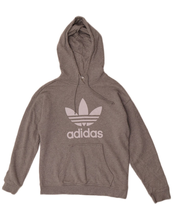 Felpa con cappuccio oversize grafica da donna Adidas UK 8 Small Grey Flecked