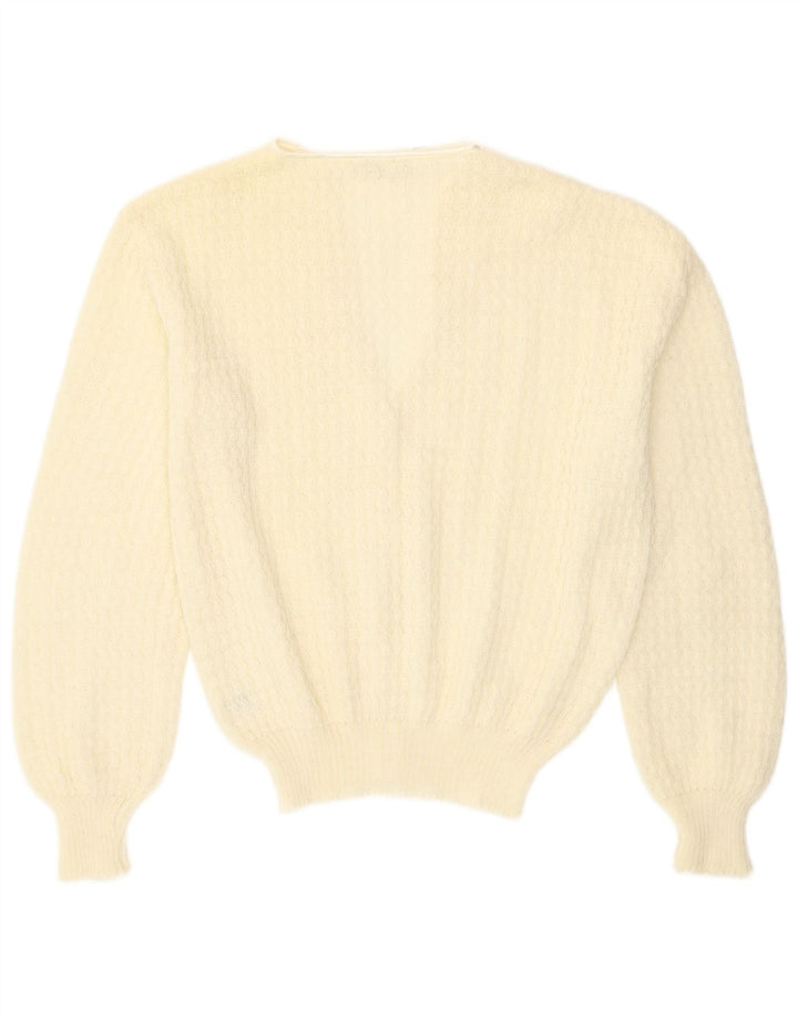 Maglione cardigan da donna vintage UK 16 grande lana bianco sporco