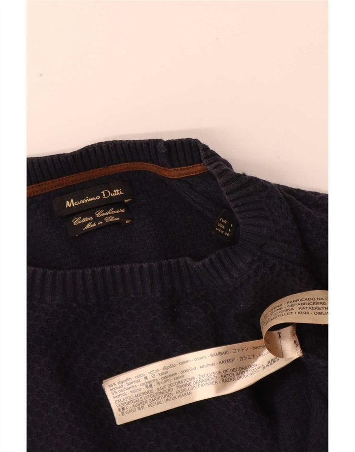 Massimo Dutti Maglione da uomo con scollo a barchetta, grande, in cotone blu navy