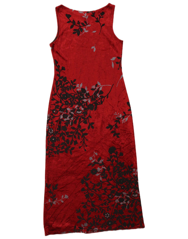 Abito lungo senza maniche da donna vintage UK 12 Viscosa floreale bordeaux medio