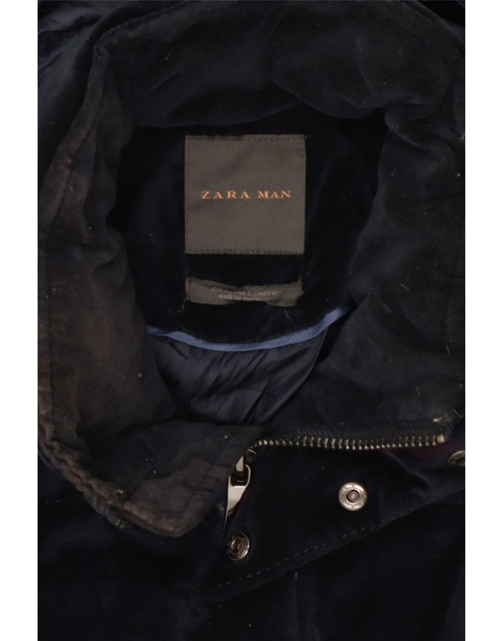 Giacca imbottita con cappuccio da uomo Zara UK 40 grande poliestere blu navy