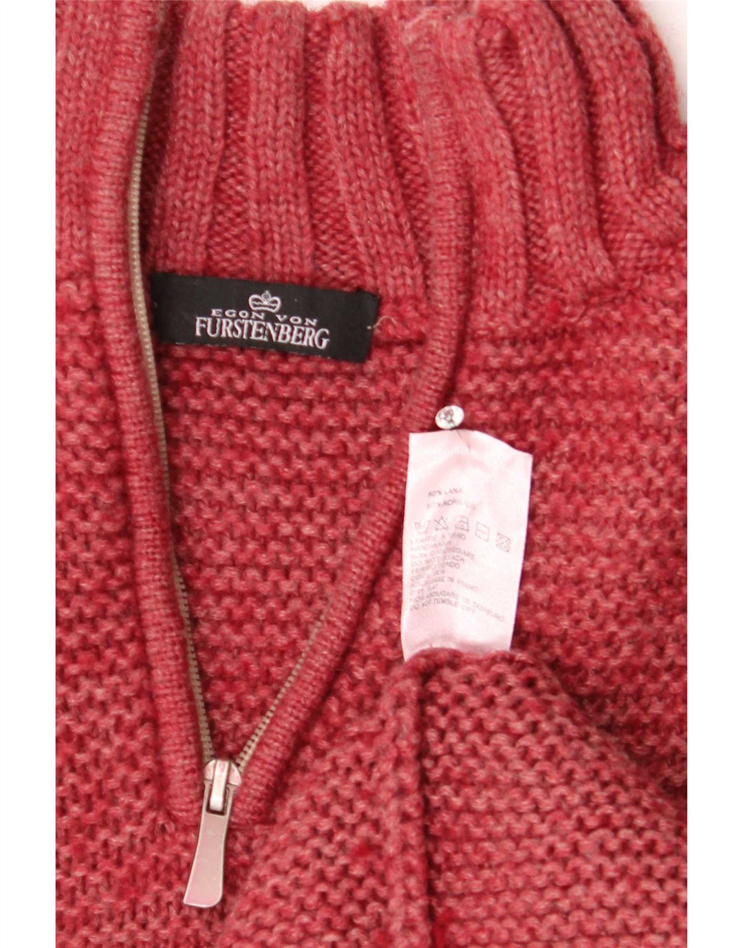 Egon Von Furstenberg Maglione da uomo con zip e collo grande in lana rossa