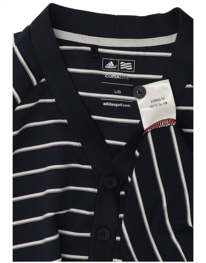 Adidas Uomo Climalite Felpa Maglione Grande Poliestere a Righe Blu Navy