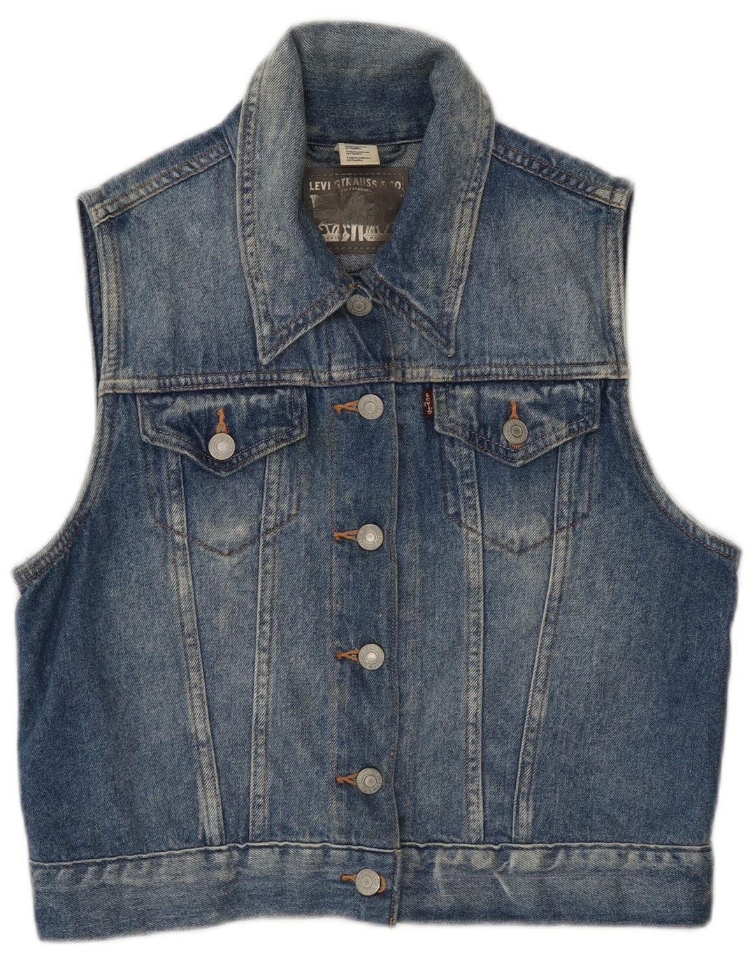 Gilet in denim corto da donna Levi's UK 12 cotone blu medio