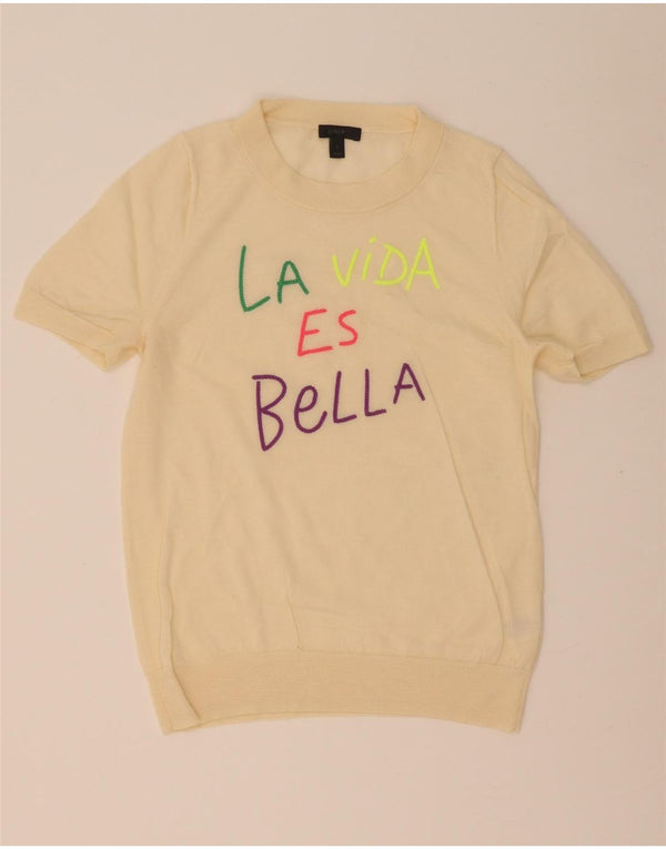 J. Crew maglione maglione girocollo con grafica da donna UK 14 grande bianco sporco